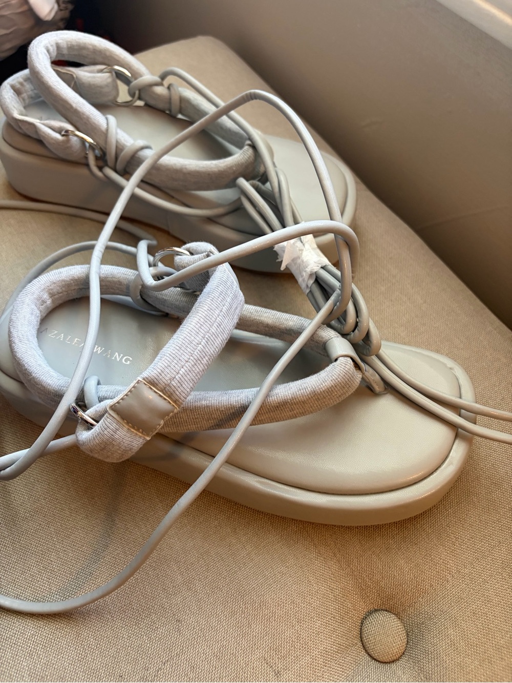 AKIRA NWOB Light Gray Lace-Up Platform Sandals. Can fit 8.5/9 - Picture 4 of 4
